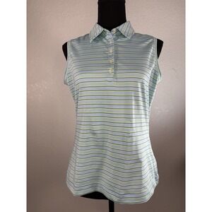 Nike Golf‎ Polo Shirt Striped Embroidered Logo Blue Short Sleeve Women Medium